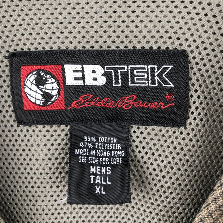 2000'S Eddie Bauer EBTEK Check Pattern Short-Sleeve Poly-Cotton Box Shirt, Men's XL Equivalent cotton Khaki type beige Vintage Second Hand