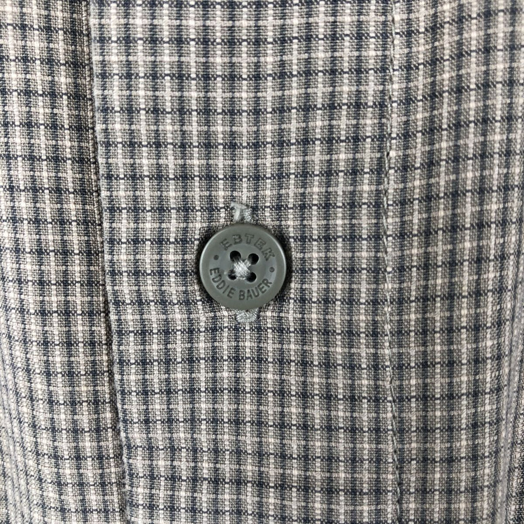 2000'S Eddie Bauer EBTEK Check Pattern Short-Sleeve Poly-Cotton Box Shirt, Men's XL Equivalent cotton Khaki type beige Vintage Second Hand