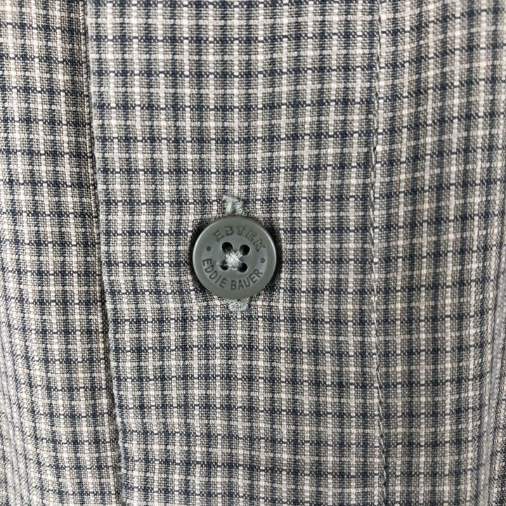 2000'S Eddie Bauer EBTEK Check Pattern Short-Sleeve Poly-Cotton Box Shirt, Men's XL Equivalent cotton Khaki type beige Vintage Second Hand