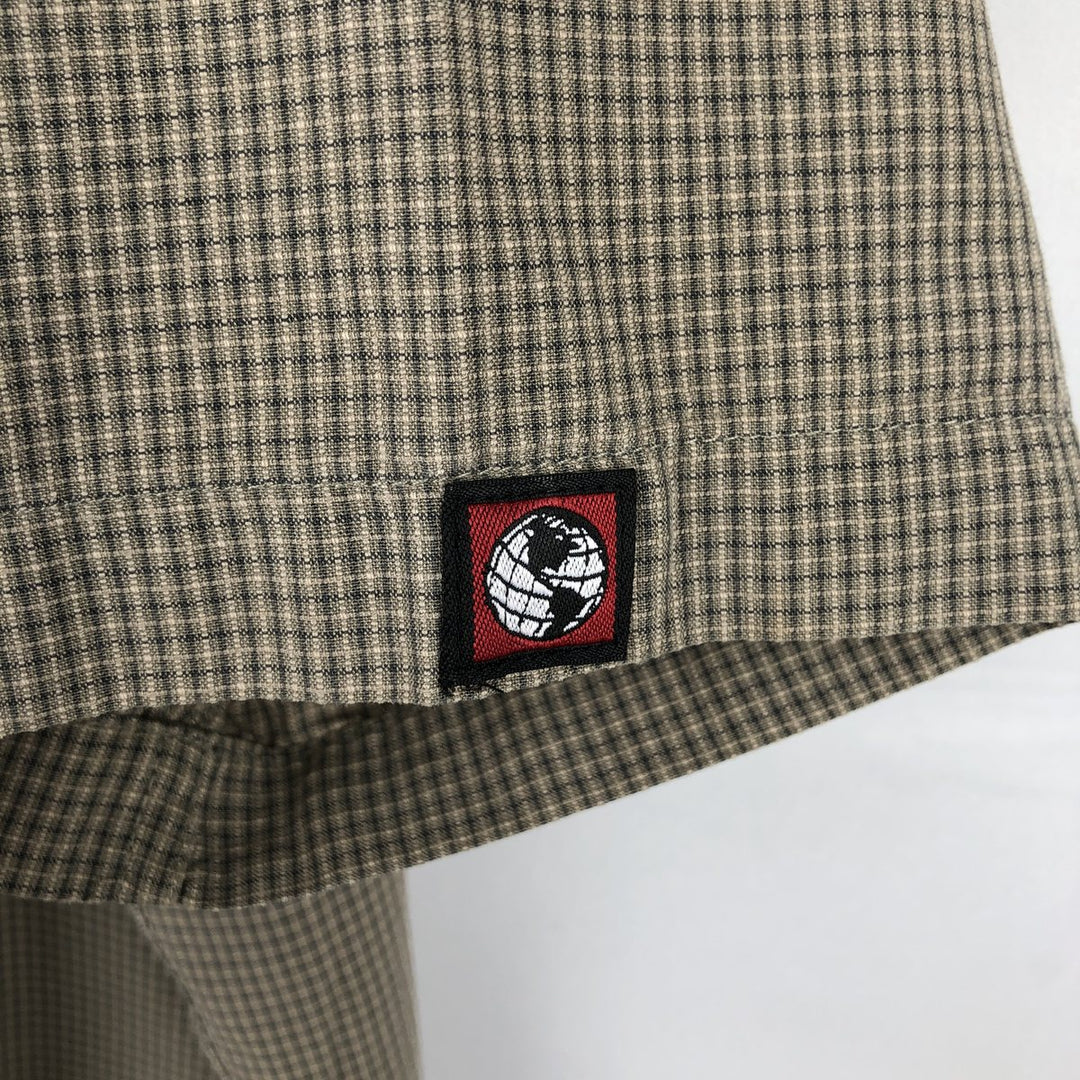 2000'S Eddie Bauer EBTEK Check Pattern Short-Sleeve Poly-Cotton Box Shirt, Men's XL Equivalent cotton Khaki type beige Vintage Second Hand