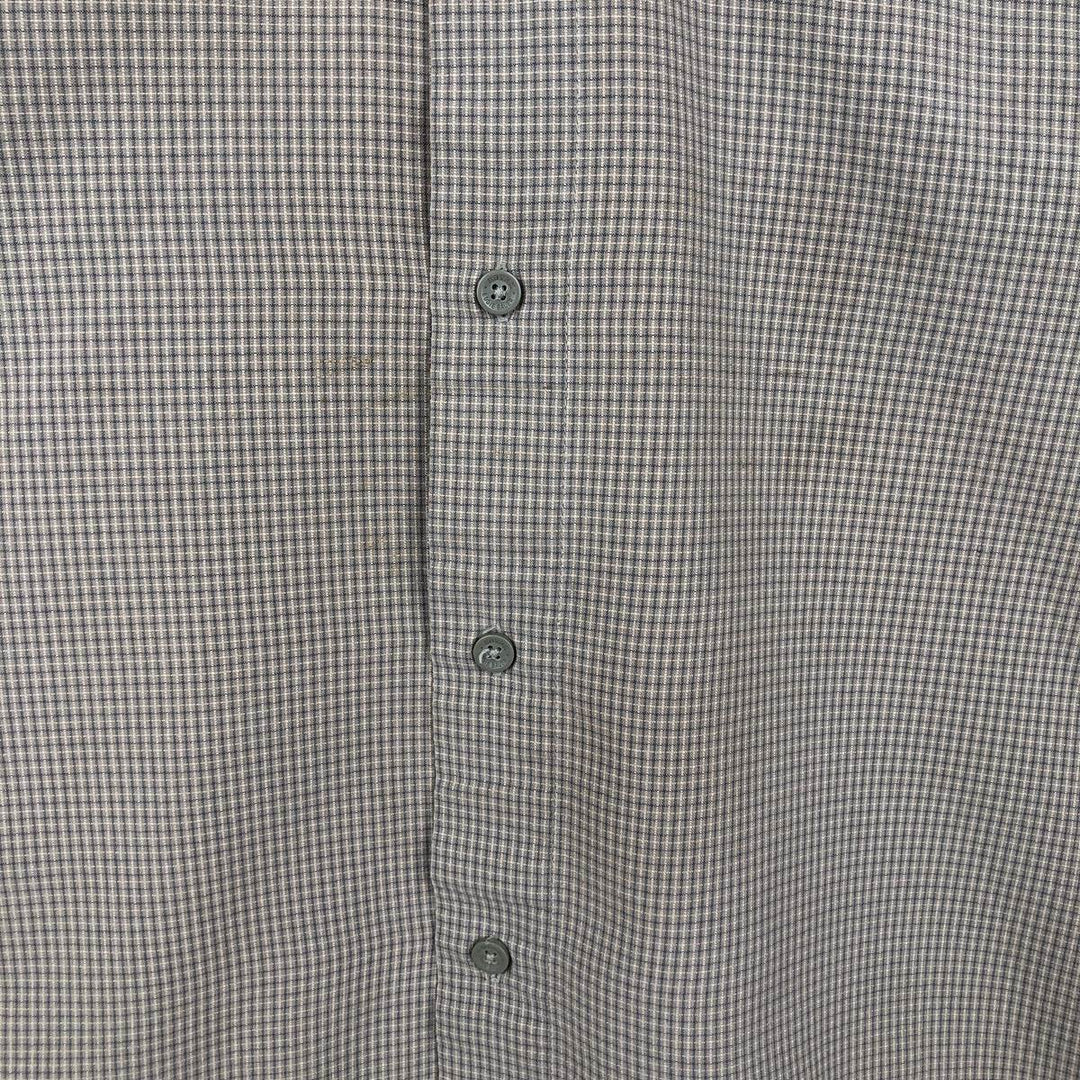 2000'S Eddie Bauer EBTEK Check Pattern Short-Sleeve Poly-Cotton Box Shirt, Men's XL Equivalent cotton Khaki type beige Vintage Second Hand