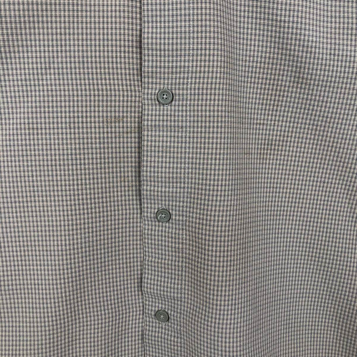 2000'S Eddie Bauer EBTEK Check Pattern Short-Sleeve Poly-Cotton Box Shirt, Men's XL Equivalent cotton Khaki type beige Vintage Second Hand