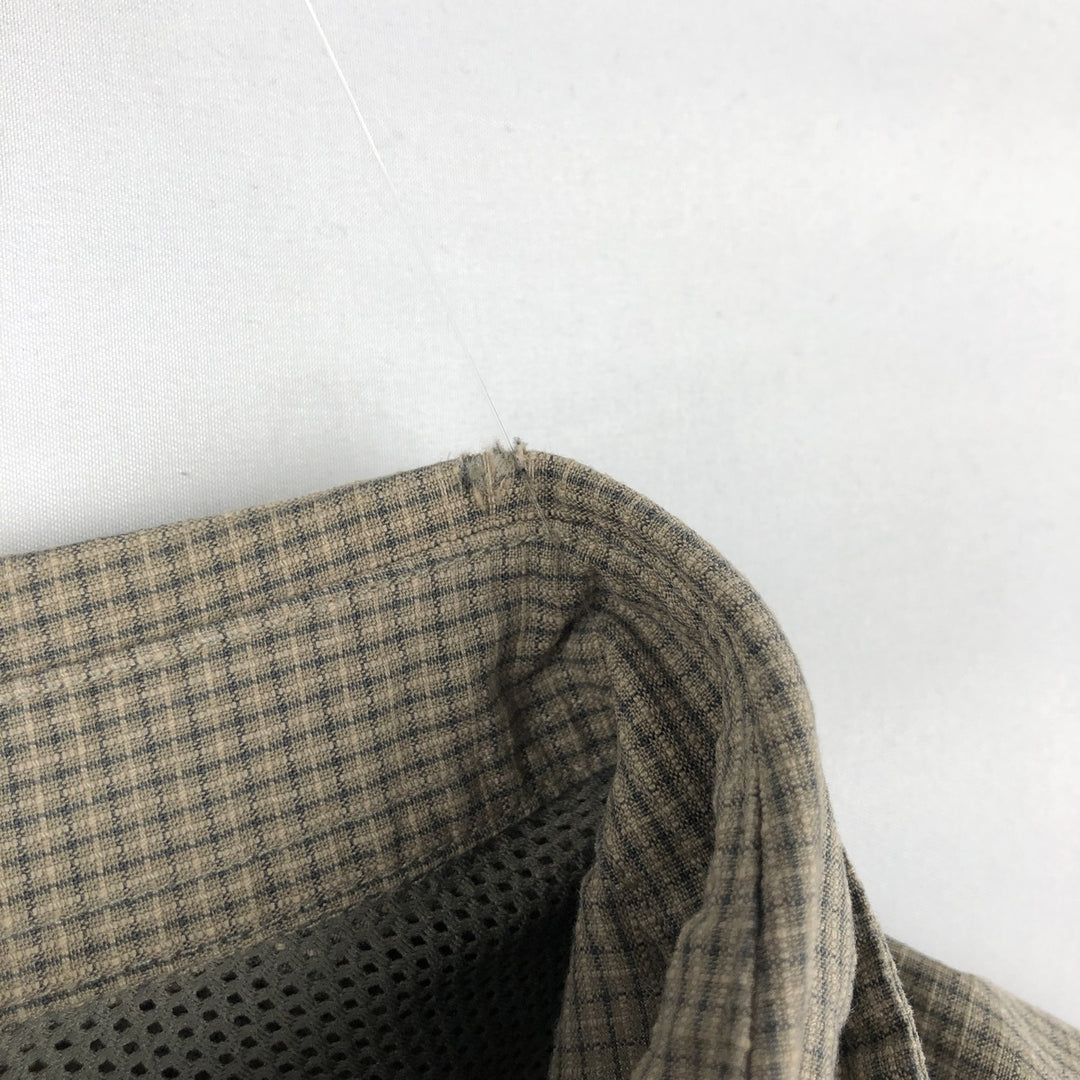 2000'S Eddie Bauer EBTEK Check Pattern Short-Sleeve Poly-Cotton Box Shirt, Men's XL Equivalent cotton Khaki type beige Vintage Second Hand