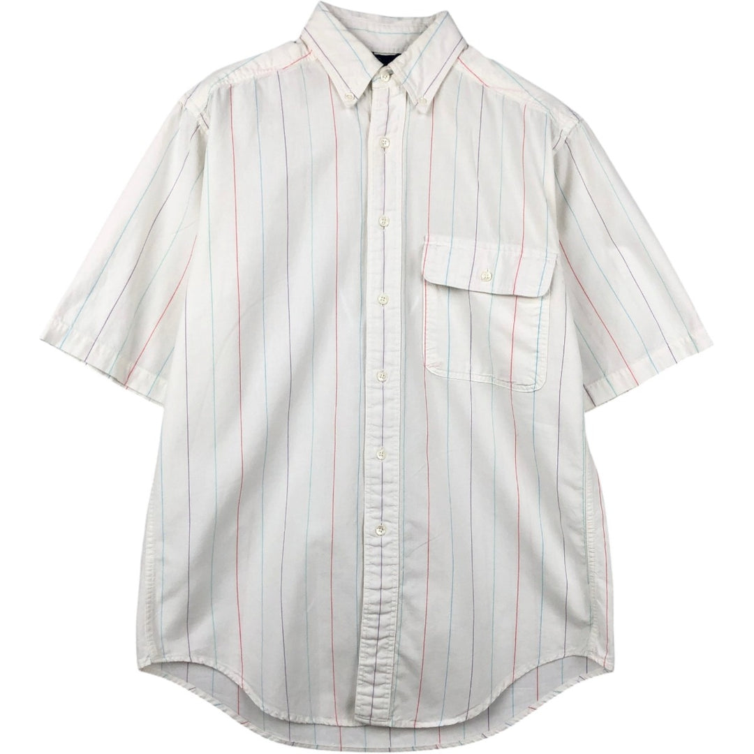 1980'S Woolrich Short-Sleeve Button-Down Striped Shirt, Men's Size M (Equivalent), Vintage unclear white type Vintage Second Hand