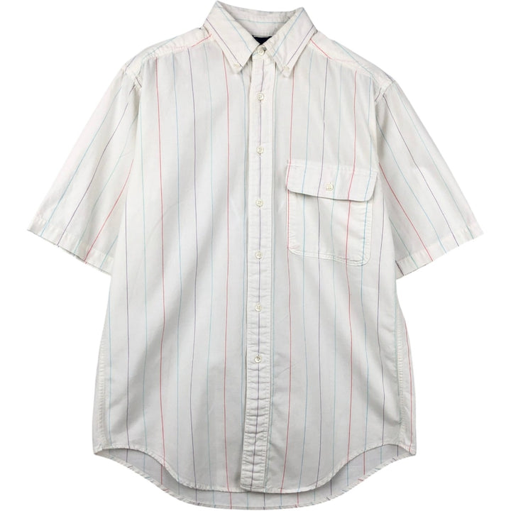 1980'S Woolrich Short-Sleeve Button-Down Striped Shirt, Men's Size M (Equivalent), Vintage unclear white type Vintage Second Hand