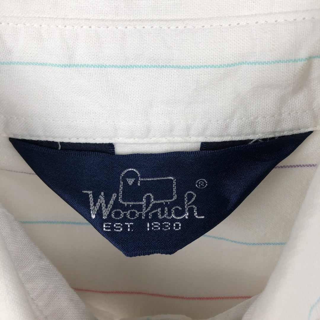1980'S Woolrich Short-Sleeve Button-Down Striped Shirt, Men's Size M (Equivalent), Vintage unclear white type Vintage Second Hand
