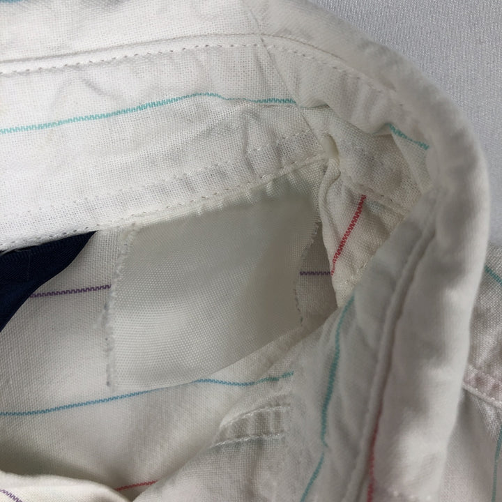 1980'S Woolrich Short-Sleeve Button-Down Striped Shirt, Men's Size M (Equivalent), Vintage unclear white type Vintage Second Hand