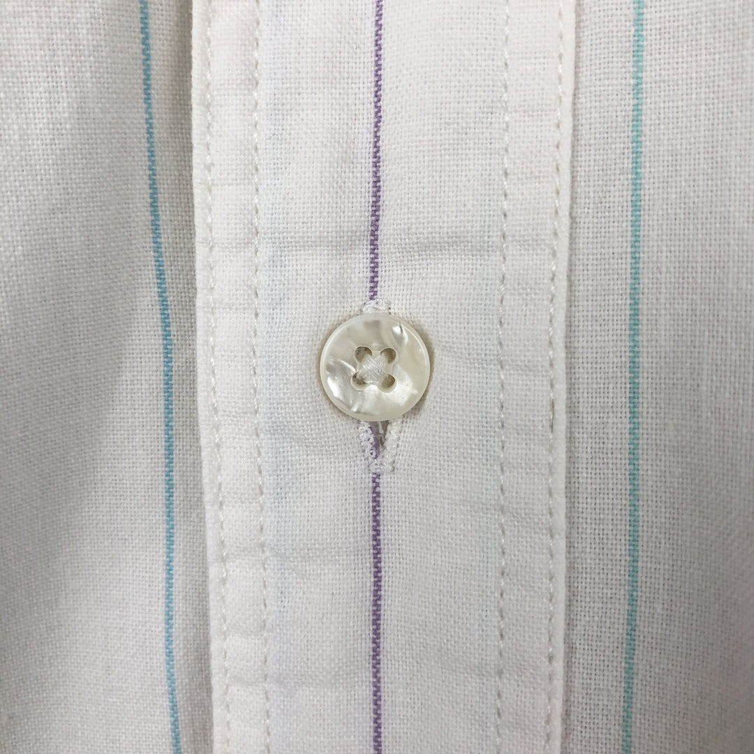 1980'S Woolrich Short-Sleeve Button-Down Striped Shirt, Men's Size M (Equivalent), Vintage unclear white type Vintage Second Hand