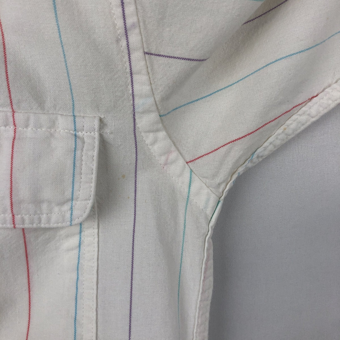 1980'S Woolrich Short-Sleeve Button-Down Striped Shirt, Men's Size M (Equivalent), Vintage unclear white type Vintage Second Hand