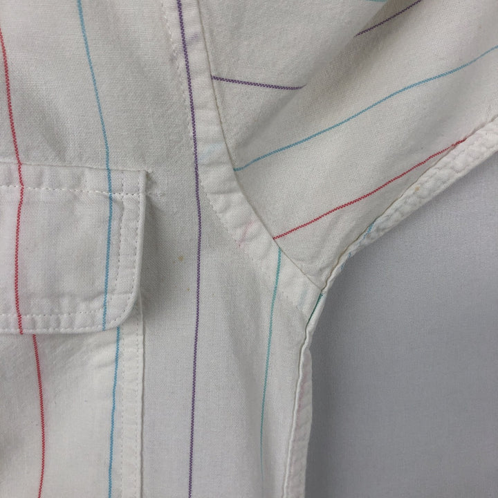 1980'S Woolrich Short-Sleeve Button-Down Striped Shirt, Men's Size M (Equivalent), Vintage unclear white type Vintage Second Hand