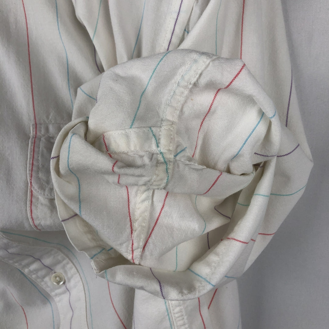 1980'S Woolrich Short-Sleeve Button-Down Striped Shirt, Men's Size M (Equivalent), Vintage unclear white type Vintage Second Hand