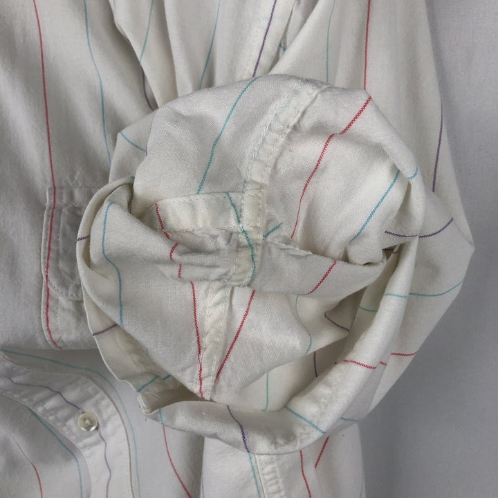 1980'S Woolrich Short-Sleeve Button-Down Striped Shirt, Men's Size M (Equivalent), Vintage unclear white type Vintage Second Hand