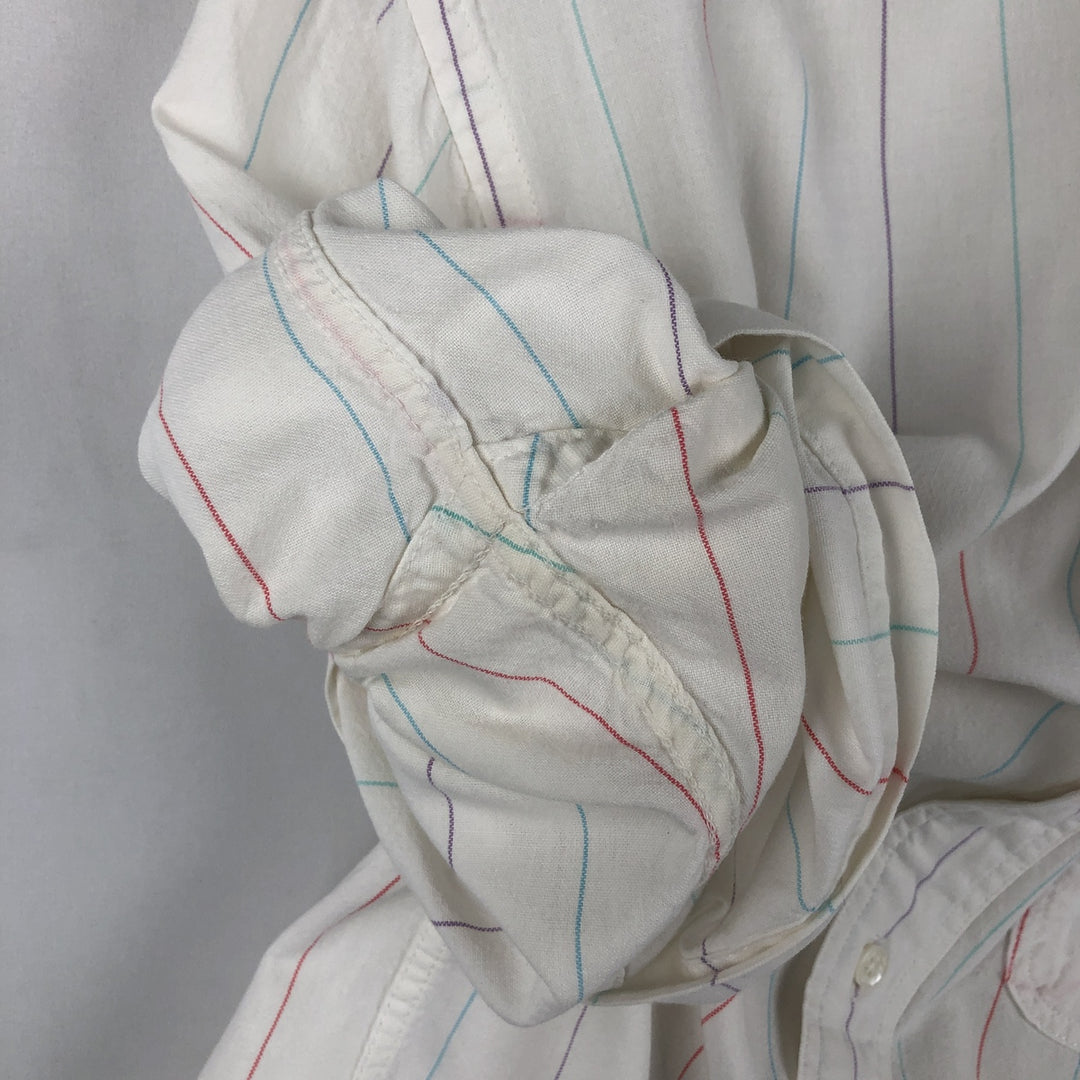1980'S Woolrich Short-Sleeve Button-Down Striped Shirt, Men's Size M (Equivalent), Vintage unclear white type Vintage Second Hand