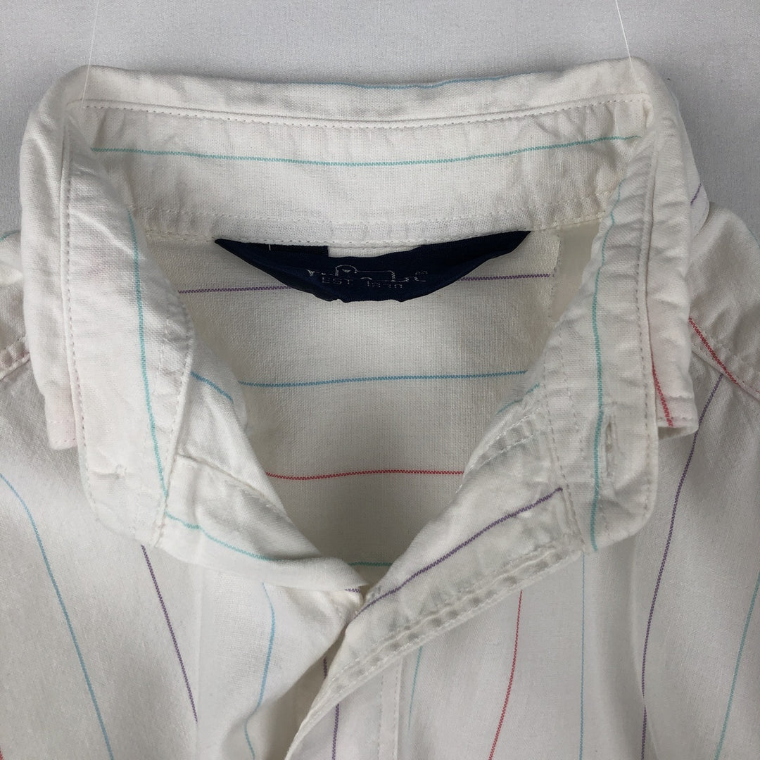 1980'S Woolrich Short-Sleeve Button-Down Striped Shirt, Men's Size M (Equivalent), Vintage unclear white type Vintage Second Hand