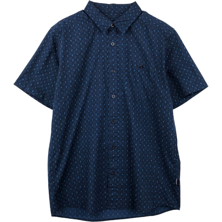 Patagonia ORGANIC COTTON Go To Shirt 52691FA16, all-over print, short-sleeved polycotton shirt, men's size M. Organic cotton navy blue type Vintage Second Hand