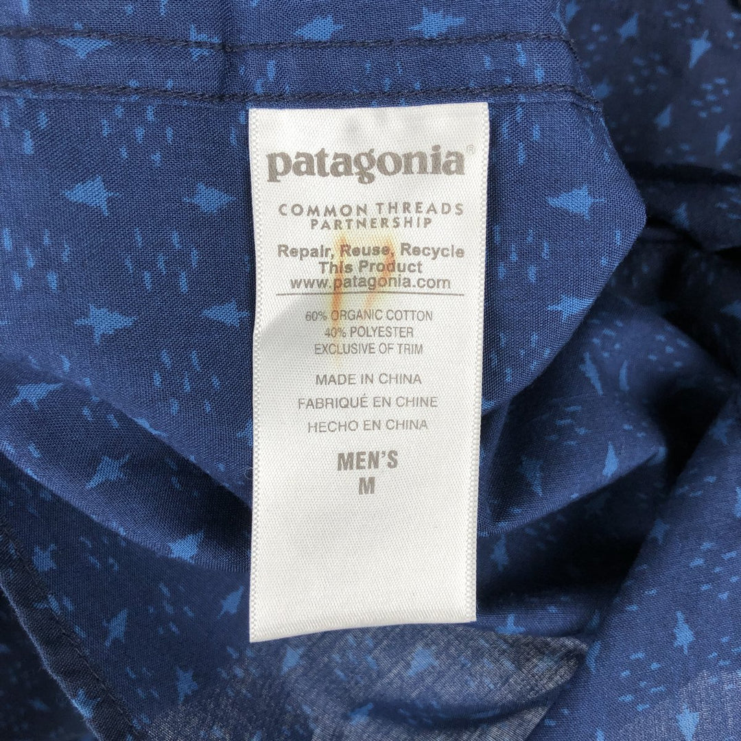 Patagonia ORGANIC COTTON Go To Shirt 52691FA16, all-over print, short-sleeved polycotton shirt, men's size M. Organic cotton navy blue type Vintage Second Hand