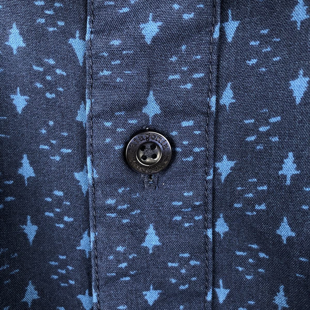 Patagonia ORGANIC COTTON Go To Shirt 52691FA16, all-over print, short-sleeved polycotton shirt, men's size M. Organic cotton navy blue type Vintage Second Hand