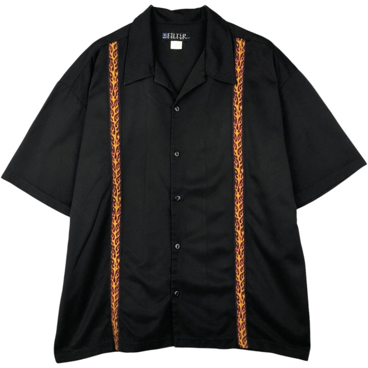FILTER Fire Pattern Short-Sleeve Open Collar Poly Shirt Box Shirt Made in USA Men's Size L (Equivalent) Vintage polyester black type Vintage Second Hand