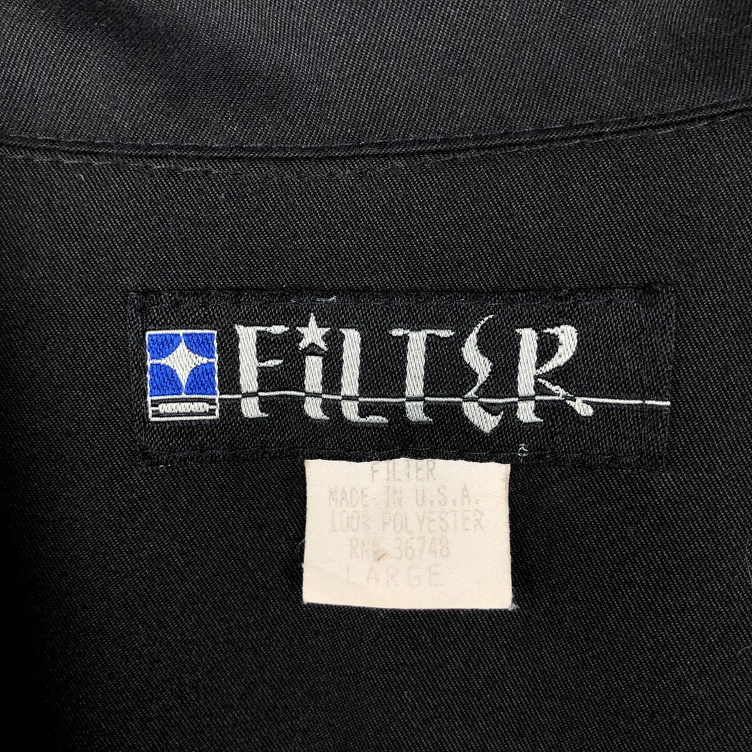 FILTER Fire Pattern Short-Sleeve Open Collar Poly Shirt Box Shirt Made in USA Men's Size L (Equivalent) Vintage polyester black type Vintage Second Hand