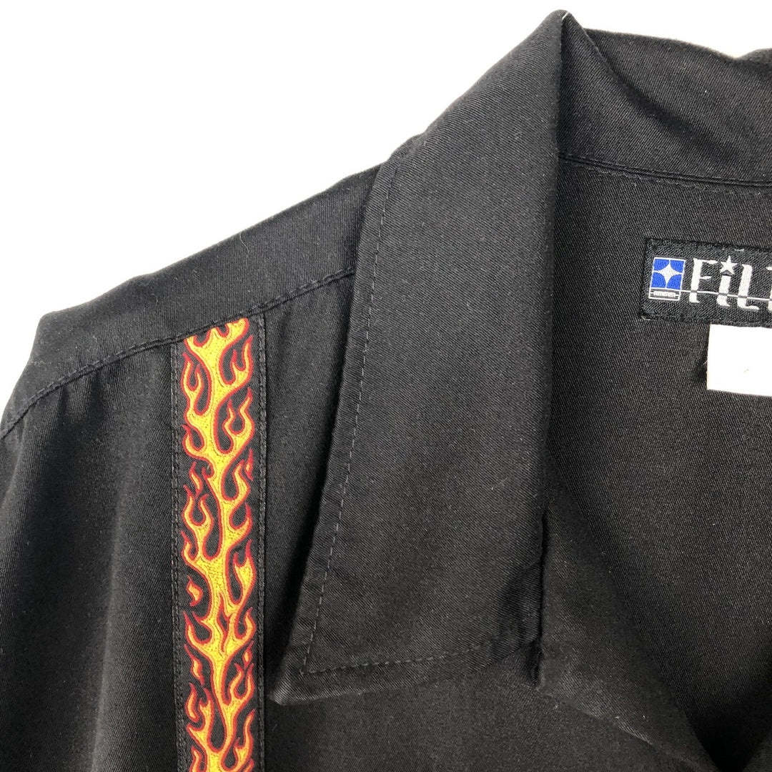 FILTER Fire Pattern Short-Sleeve Open Collar Poly Shirt Box Shirt Made in USA Men's Size L (Equivalent) Vintage polyester black type Vintage Second Hand