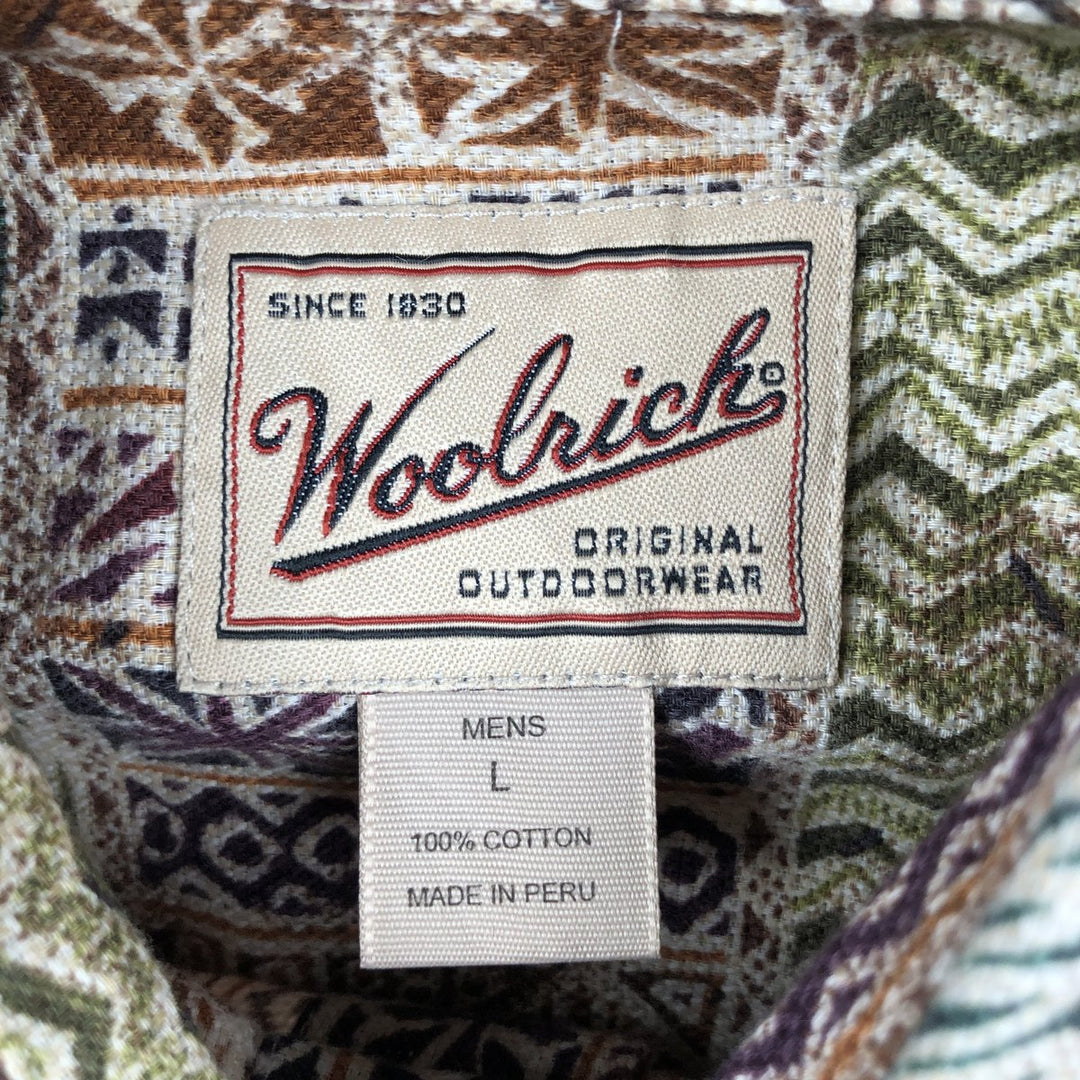 2000'S Woolrich all-over print short-sleeved button-down shirt, men's size L (approx.) cotton ivory Vintage Second Hand