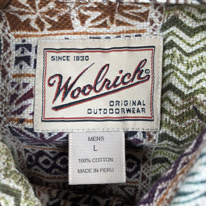 2000'S Woolrich all-over print short-sleeved button-down shirt, men's size L (approx.) cotton ivory Vintage Second Hand