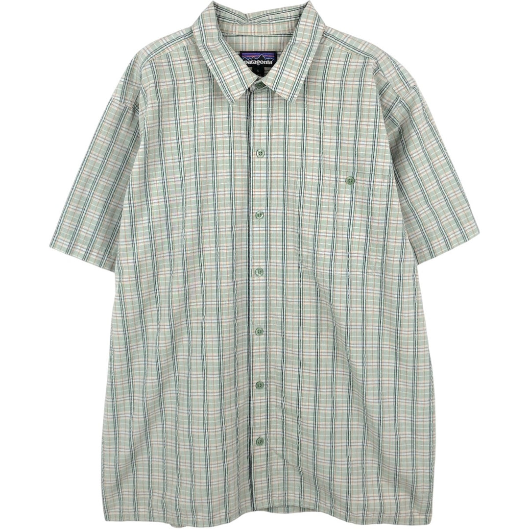 Patagonia 53004SP19 Packerwear Shirt, Check Pattern, Short Sleeve, Polyester Shirt, Boxy Shirt, Men's Size L (approx.) polyester green type Vintage Second Hand