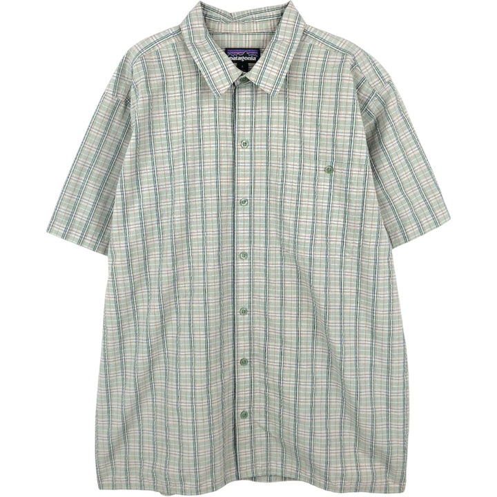 Patagonia 53004SP19 Packerwear Shirt, Check Pattern, Short Sleeve, Polyester Shirt, Boxy Shirt, Men's Size L (approx.) polyester green type Vintage Second Hand