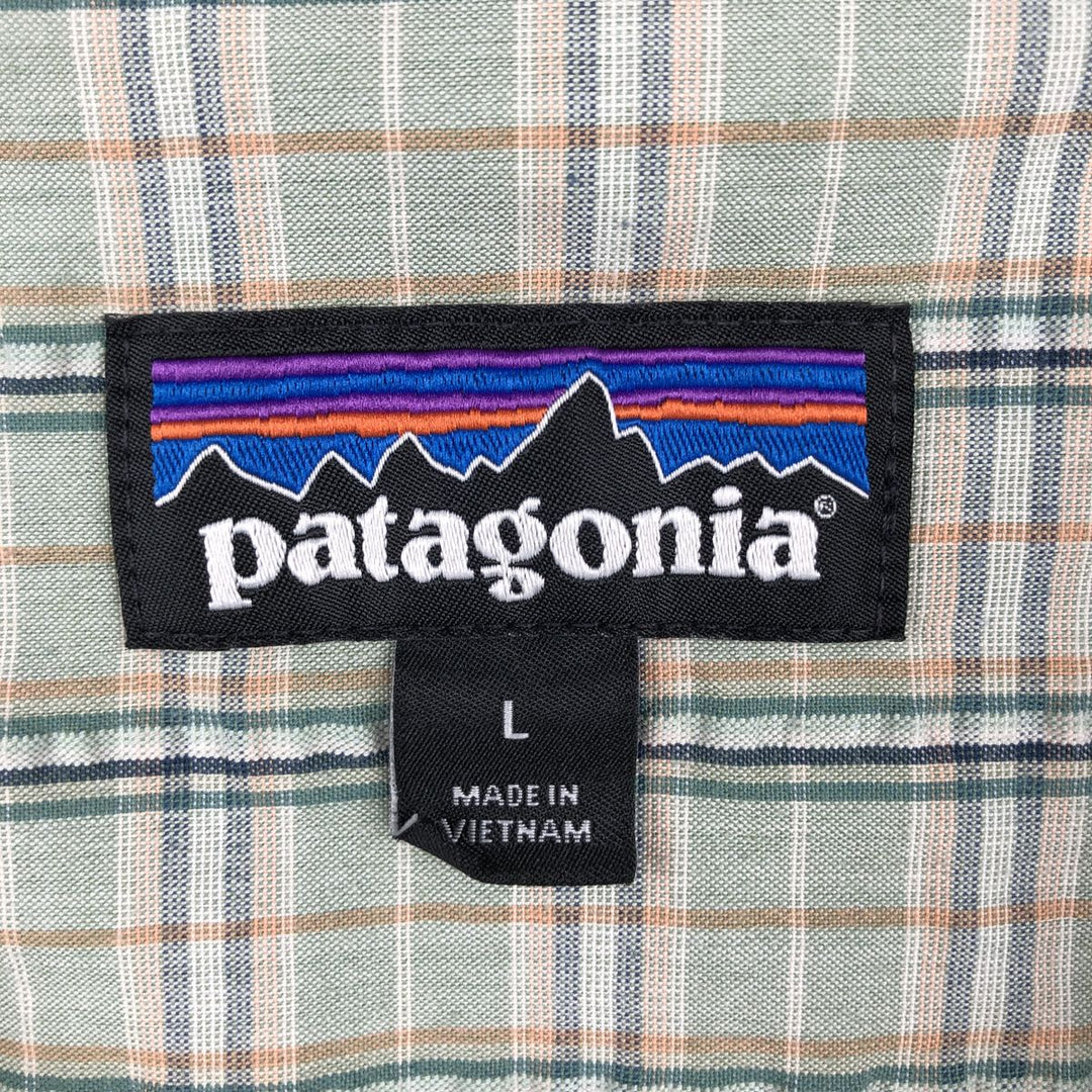 Patagonia 53004SP19 Packerwear Shirt, Check Pattern, Short Sleeve, Polyester Shirt, Boxy Shirt, Men's Size L (approx.) polyester green type Vintage Second Hand