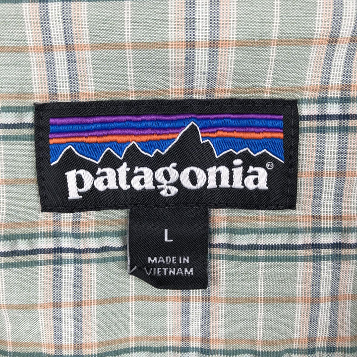 Patagonia 53004SP19 Packerwear Shirt, Check Pattern, Short Sleeve, Polyester Shirt, Boxy Shirt, Men's Size L (approx.) polyester green type Vintage Second Hand