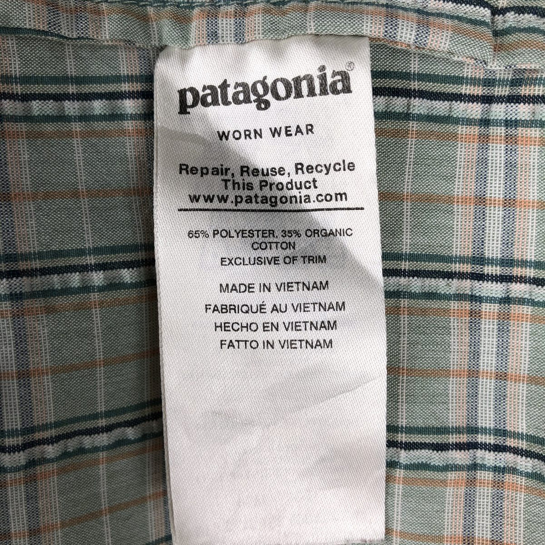Patagonia 53004SP19 Packerwear Shirt, Check Pattern, Short Sleeve, Polyester Shirt, Boxy Shirt, Men's Size L (approx.) polyester green type Vintage Second Hand