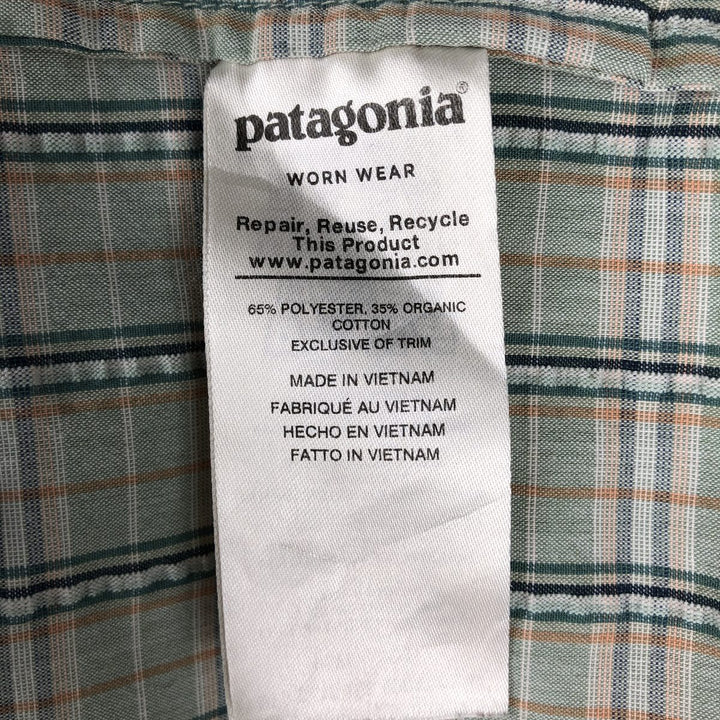 Patagonia 53004SP19 Packerwear Shirt, Check Pattern, Short Sleeve, Polyester Shirt, Boxy Shirt, Men's Size L (approx.) polyester green type Vintage Second Hand