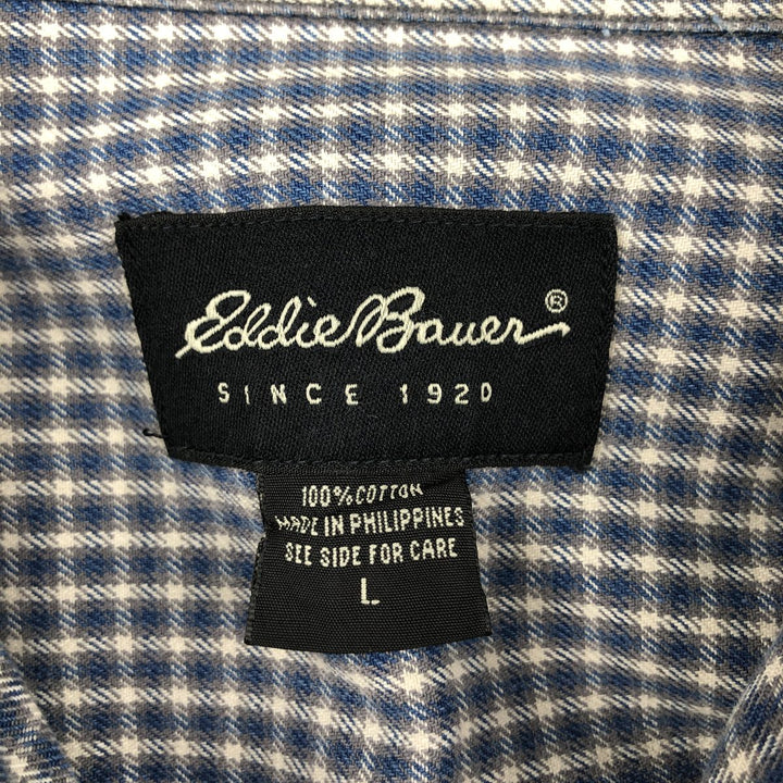 2000'S Eddie Bauer Short-Sleeve Cotton Check Shirt, Boxy Shirt, Men's Size L (approx.) cotton gray type Vintage Second Hand