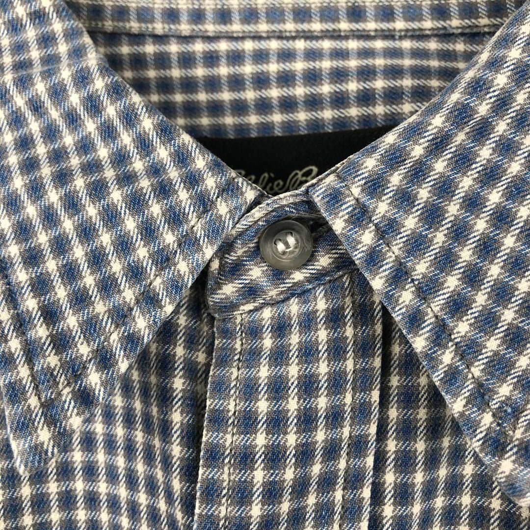 2000'S Eddie Bauer Short-Sleeve Cotton Check Shirt, Boxy Shirt, Men's Size L (approx.) cotton gray type Vintage Second Hand