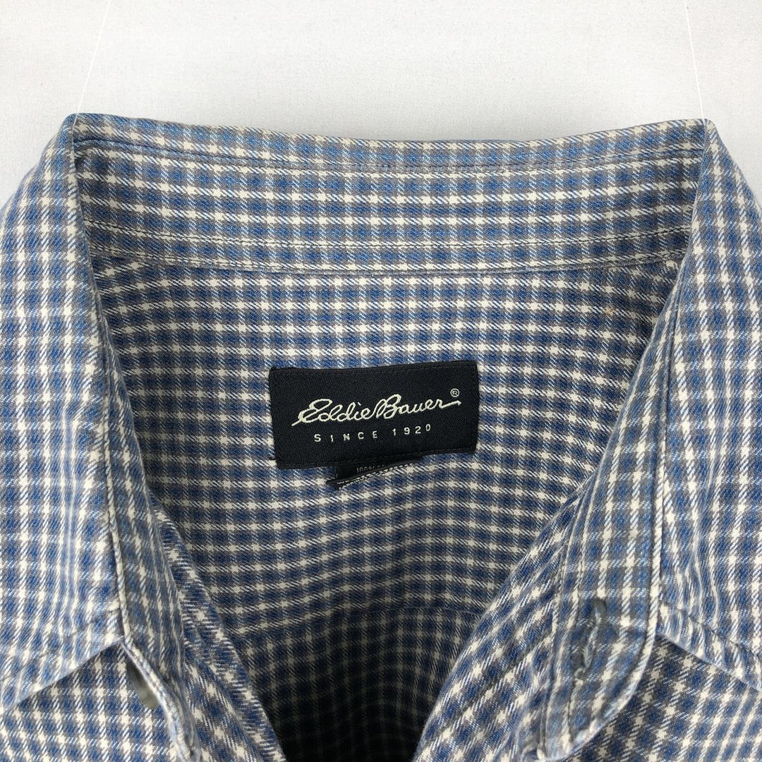 2000'S Eddie Bauer Short-Sleeve Cotton Check Shirt, Boxy Shirt, Men's Size L (approx.) cotton gray type Vintage Second Hand