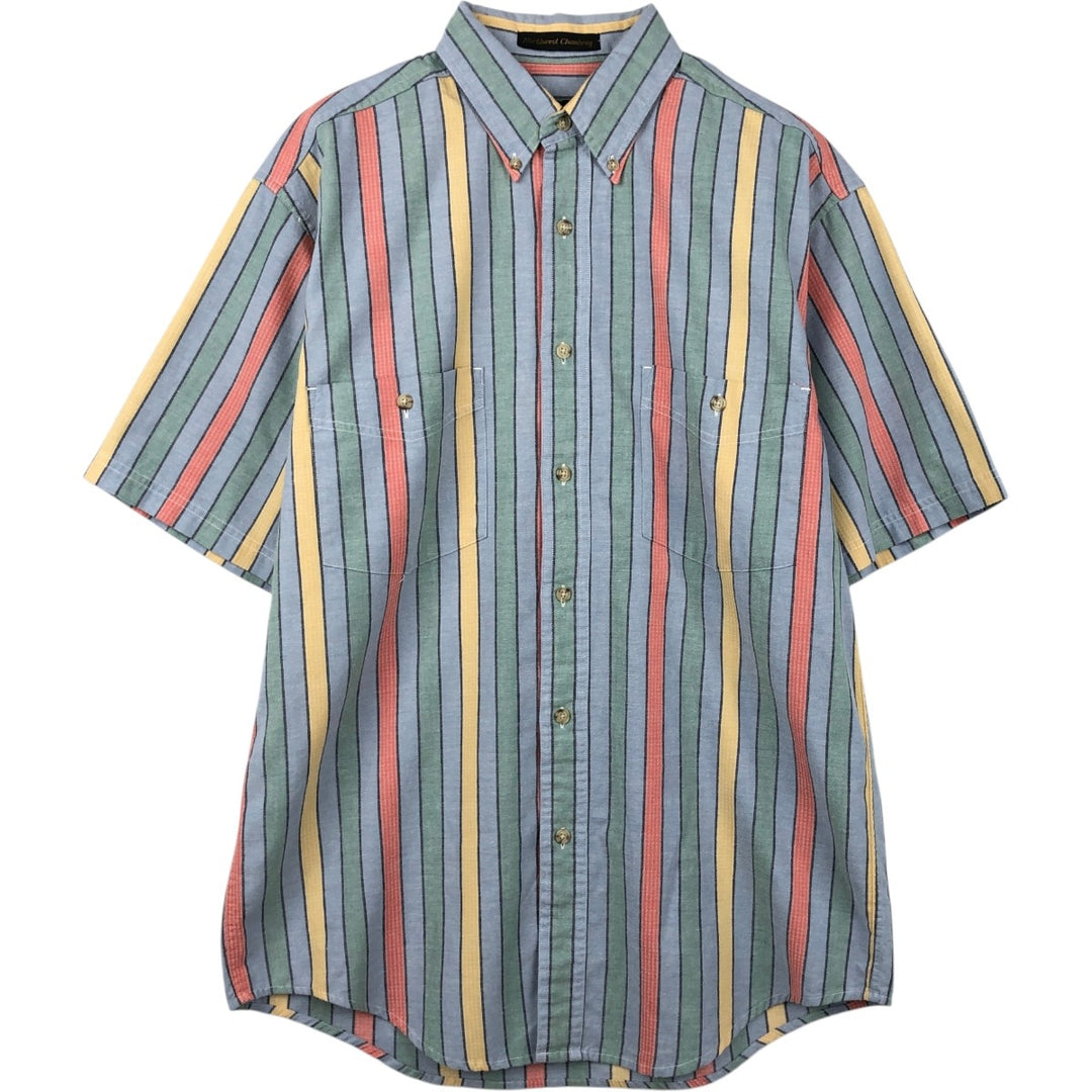 80s-90'S Eddie Bauer Black Tag Short-Sleeve Button-Down Striped Shirt, Men's Size M (Equivalent), Vintage cotton blue type Vintage Second Hand