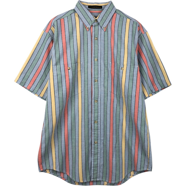 80s-90'S Eddie Bauer Black Tag Short-Sleeve Button-Down Striped Shirt, Men's Size M (Equivalent), Vintage cotton blue type Vintage Second Hand
