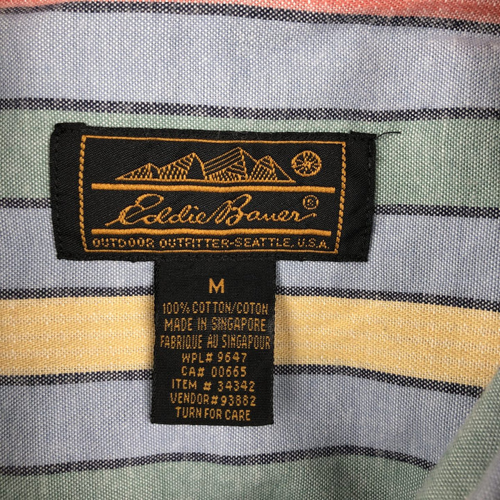 80s-90'S Eddie Bauer Black Tag Short-Sleeve Button-Down Striped Shirt, Men's Size M (Equivalent), Vintage cotton blue type Vintage Second Hand