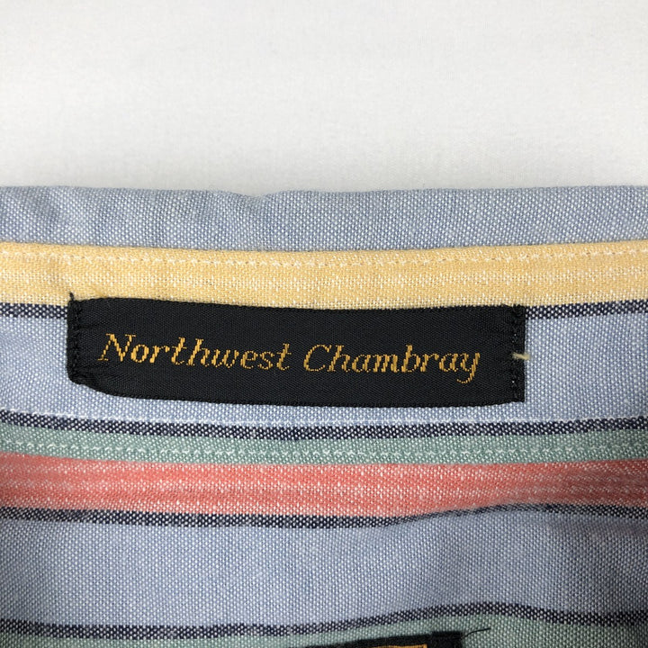 80s-90'S Eddie Bauer Black Tag Short-Sleeve Button-Down Striped Shirt, Men's Size M (Equivalent), Vintage cotton blue type Vintage Second Hand