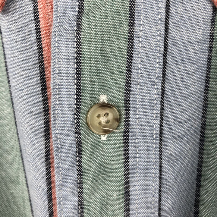 80s-90'S Eddie Bauer Black Tag Short-Sleeve Button-Down Striped Shirt, Men's Size M (Equivalent), Vintage cotton blue type Vintage Second Hand
