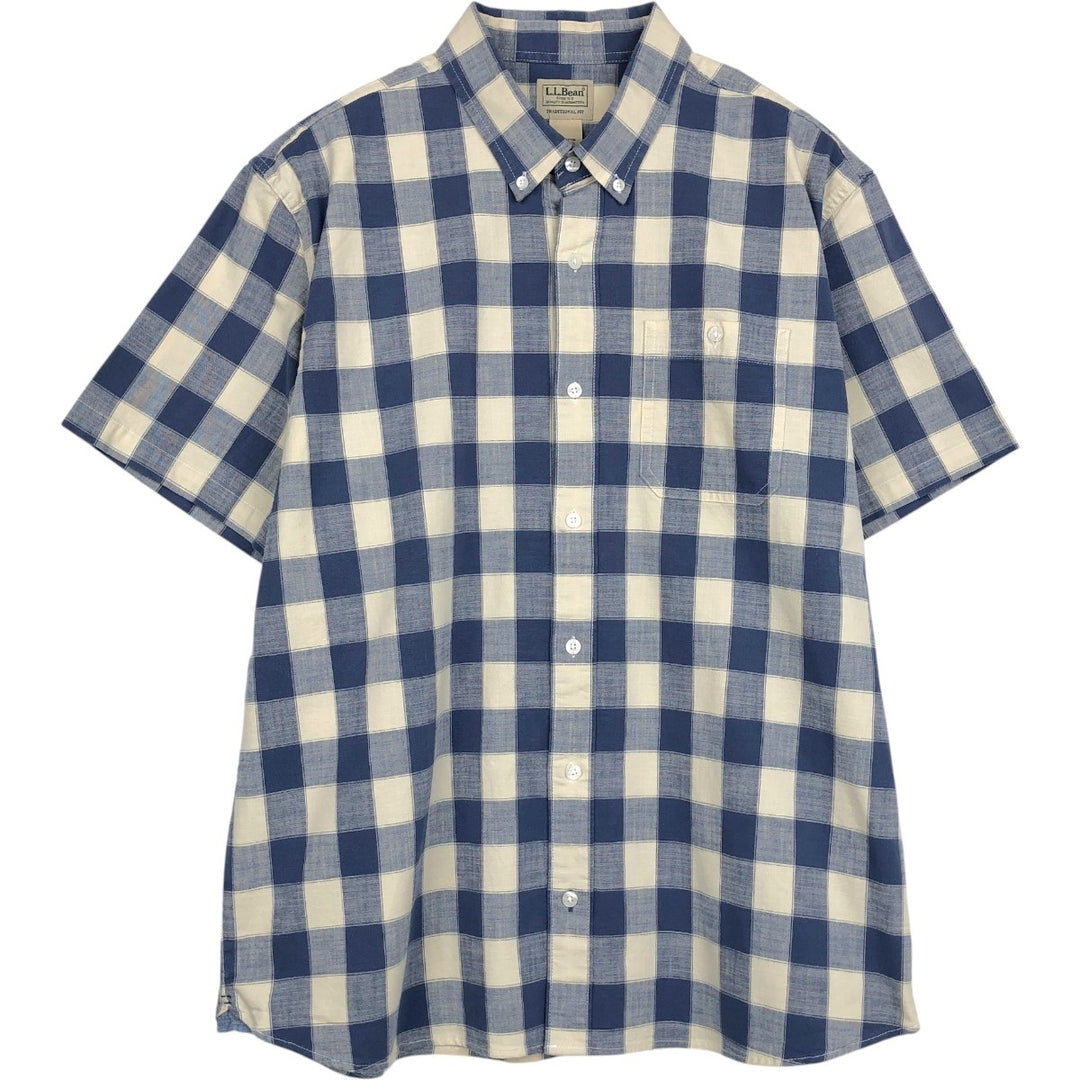 90s-00'S LLBean Traditional Fit Short-Sleeve Button-Down Check Shirt, Men's Size L (approx.), Vintage cotton blue type Vintage Second Hand