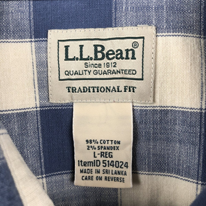 90s-00'S LLBean Traditional Fit Short-Sleeve Button-Down Check Shirt, Men's Size L (approx.), Vintage cotton blue type Vintage Second Hand