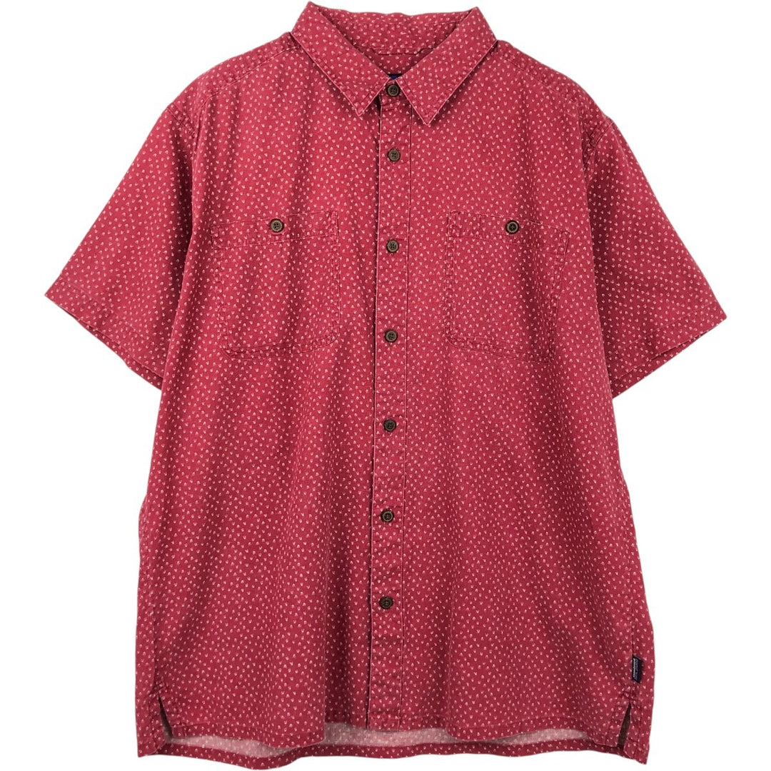 Patagonia Backstep Shirt 53139SP17, all-over print, short-sleeved, cotton x hemp, boxy shirt, men's size L. Hemp red type Vintage Second Hand