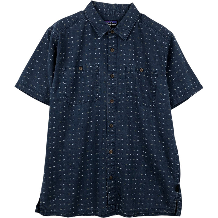 Patagonia all-over print short-sleeved box shirt, men's size M. unclear navy blue type Vintage Second Hand