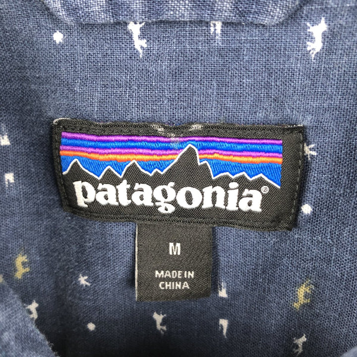 Patagonia all-over print short-sleeved box shirt, men's size M. unclear navy blue type Vintage Second Hand