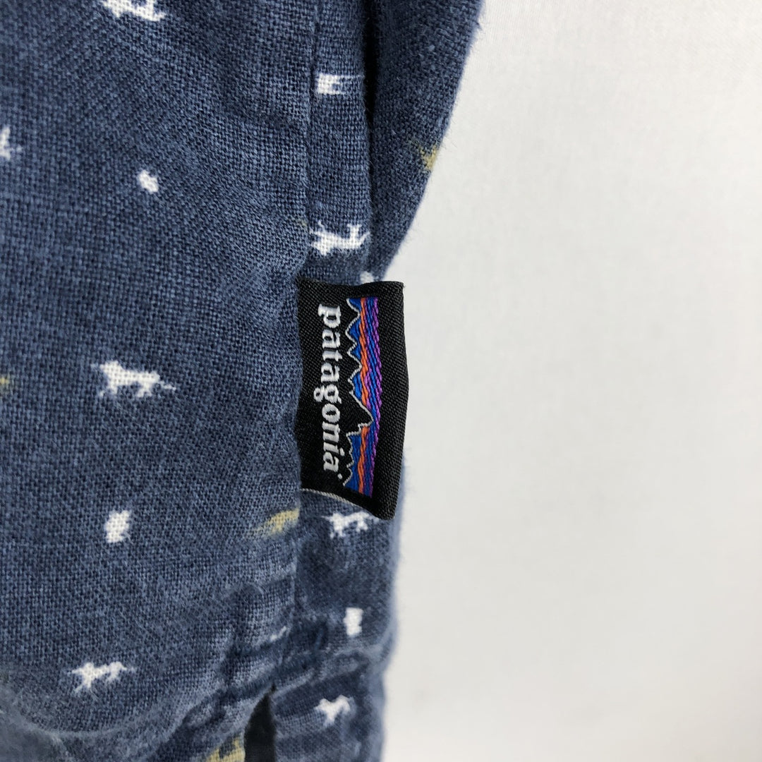 Patagonia all-over print short-sleeved box shirt, men's size M. unclear navy blue type Vintage Second Hand