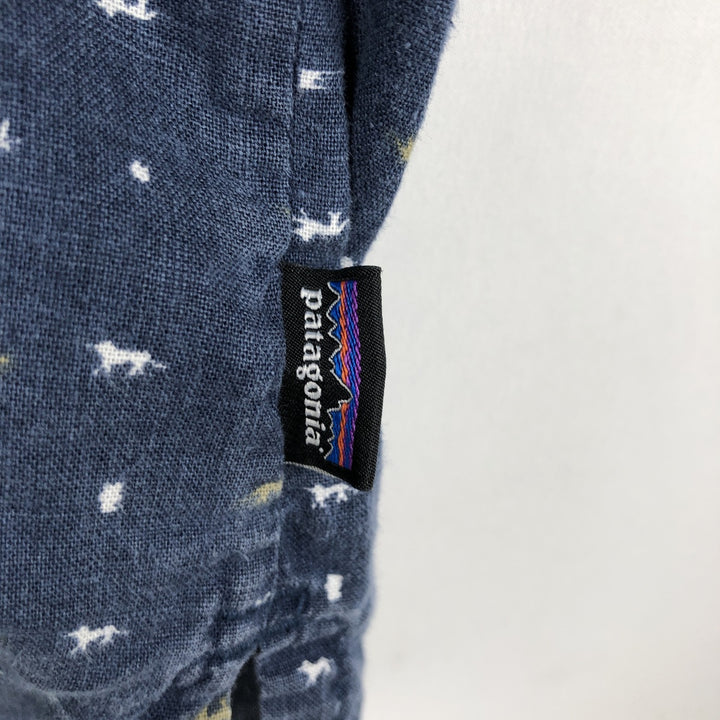 Patagonia all-over print short-sleeved box shirt, men's size M. unclear navy blue type Vintage Second Hand