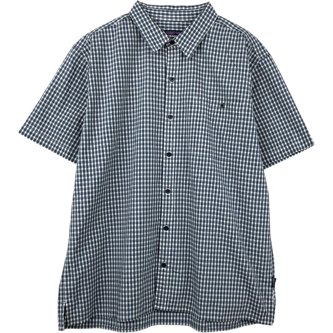Patagonia 53003SP14 Check Pattern Seersucker Short-Sleeve Poly-Cotton Box Shirt, Men's XL Equivalent polyester white type Vintage Second Hand