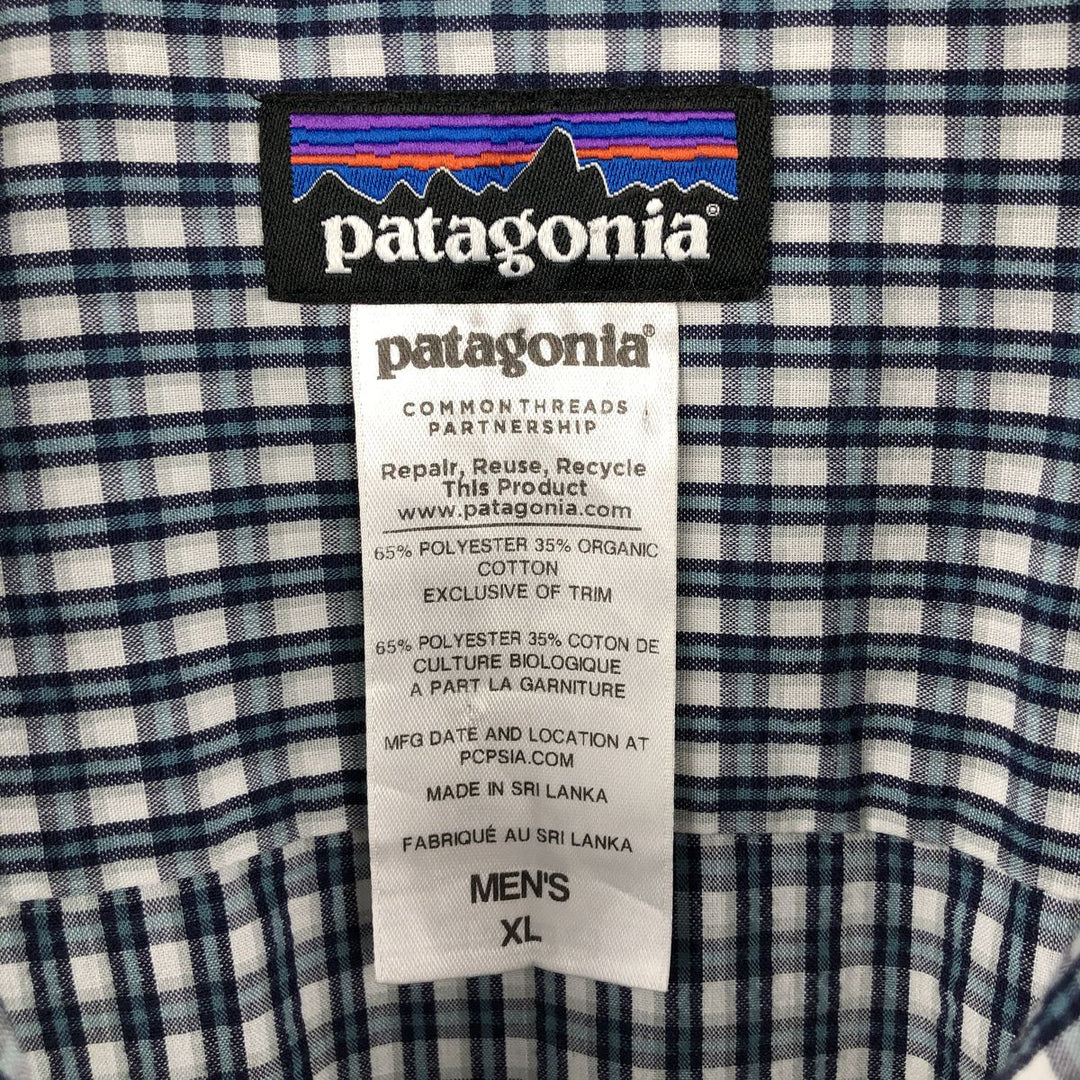 Patagonia 53003SP14 Check Pattern Seersucker Short-Sleeve Poly-Cotton Box Shirt, Men's XL Equivalent polyester white type Vintage Second Hand