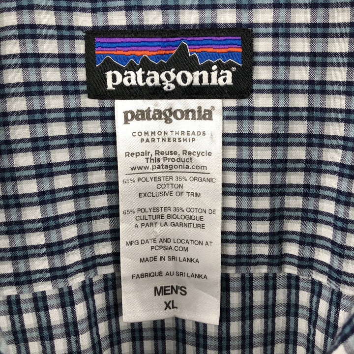Patagonia 53003SP14 Check Pattern Seersucker Short-Sleeve Poly-Cotton Box Shirt, Men's XL Equivalent polyester white type Vintage Second Hand